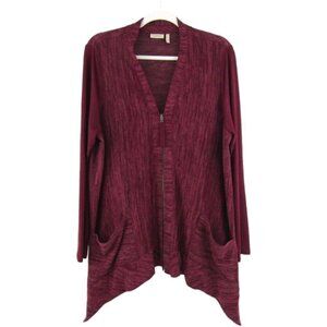 LOGO Lori Goldstein Burgundy Heather Full Zip Jacket Size L Faux Suede Sleeves